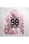 98 Brooklyn Baskılı Kapüşonlu Sweatshirt Hoodie Yünlü Kalın Kumaş 3 İplik Şardonlu