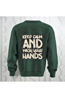 Keep Calm Baskılı Kalın Kumaş 3 İplik Yazı Baskılı Unisex Bisiklet Yaka Sweatshirt