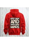 Keep Calm Baskılı Kapüşonlu Sweatshirt Hoodie Yünlü Kalın Kumaş 3 İplik Şardonlu