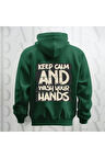 Keep Calm Baskılı Kapüşonlu Sweatshirt Hoodie Yünlü Kalın Kumaş 3 İplik Şardonlu