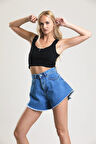 2076 Kadın Püsküllü Paça Jeans Denim Kot Şort