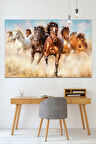 Koşan Atlar Yağlıboya Efektli Hayvan Sanatsal Dekoratif Kanvas Tablo (8 Farklı Ölçü)