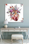 Doktorlara Hastanelere Özel Suluboya Efektli Kalp Ve Çiçekler Kanvas Tablo (8 Farklı Ölçü)
