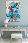 Mavi Suluboya Çiçekli Sanatsal Kanvas Tablo