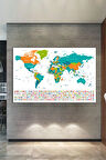 Dünya Haritası Ve Bayrakları World Map Dekoratif Kanvas Tablo (7 Farklı Ölçü)
