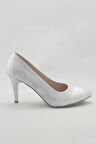 Kadın Moda Şık Gümüş Klasik Topuklu Ayakkabı Topuklu Düğün Nişan Gece Abiye Ayakkabı
