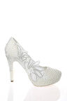 Kadın Moda Beyaz Sedef Inci Taş Işlemeli Gelin Ayakkabı Topuklu Düğün Nişan Gece Abiye Ayakkabı