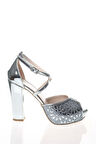 Kadın Moda Şık Gümüş Ayna Kristal Yüz Lazer Topuklu Düğün Nişan Gece Abiye Ayakkabı