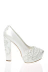Kadın Moda Beyaz Sedef Inci Taş Işlemeli Gelin Ayakkabı Topuklu Düğün Nişan Gece Abiye Ayakkabı