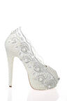 Kadın Moda Beyaz Sedef Inci Taş Işlemeli Gelin Ayakkabı Topuklu Düğün Nişan Gece Abiye Ayakkabı