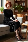 Kadın Siyah Kadife Bodycon Büzgülü Kayık Yaka Uzun Kollu Midi Elbise Şık Kışlık Davet İçin Harika