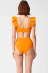 Kadın Bikini Takımı Dokulu Örme Fırfırlı Bralette Balensiz Yüksek Bel Hipster Kolsuz Kapalı Arka