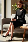 Kadın Bodycon Kesim Midi Uzun Kollu Triko Elbise Dik Yaka Cut Out Detaylı Şık Fitilli Tasarım