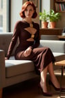 Kadın Kahverengi Bodycon Midi Elbise Aksesuar Detaylı Uzun Kollu Sandy Örme Kokteyl Şıklığı