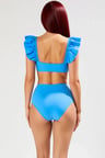 Kadın Bikini Takımı Dokulu Örme Fırfırlı Bralette Balensiz Yüksek Bel Hipster Kolsuz Kapalı Arka