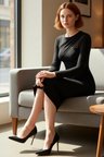 Kadın Bodycon Örme Midi Elbise Bisiklet Yaka Uzun Kol Şık ve Modern Kışlık Kokteyl Tasarımı