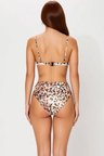 Kadın Bikini Takımı Leopar Desenli Üçgen Kaplı Balensiz Yüksek Bel Hipster Kolsuz Örme Raşel