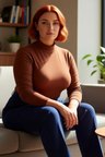 Kadın Kahverengi Dik Yaka Vücuda Oturan Fitilli Örme Bodycone Bluz Büyük Beden Günlük Konforlu