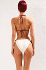 Kadın Bikini Takımı Üçgen Kap Balensiz Bağlamalı Normal Bel Düz Desen Örme Raşel Kolsuz Kuşgözü