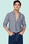 Erkek Slim Fit Çizgili Gömlek Pamuklu İş Ve Günlük Kullanım Hafta Sonu Yaz Aylarının Vazgeçilmezi