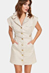 Gabardin Mini Elbise Kisa Kol Ay Pamuk Yazlık Günlük Özel Tasarım