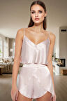 Kadın Saten Pijama Takımı İnce Askılı V Yaka Regular Kalıp Rahat Kullanım Ve Şık