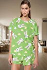 Kadın Ayıcıklı Pamuklu Kısa Kollu Pijama Takımı Dayanıklı Malzeme Trend Tasarım