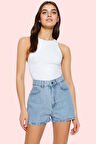 Kadın Yüksek Bel Geniş Paça Denim Şort Pamuklu Yaz Aylarının Vazgeçilmezi Günlük Kombinler