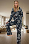 Kadın Kaplan Desenli Viskoz Pijama Takımı Rahat Şık Kışlık Görünüm Özenle Seçilmiş Modern Stil