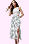 Kadın Midi Boy Puantiyeli Etek Yüksek Bel A line Shally Dokuma Viskoz Yazlık Günlük Kullanım