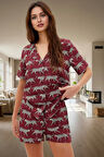 Kadın Şık Desenli Viskon Pijama Takımı Rahat Yazlık Shally Dokuma Trend Tasarım Özel
