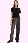 Kadın Leopar Desenli Yüksek Bel Boru Paça Pantolon Günlük Şıklık Yaz Aylarının Vazgeçilmezi