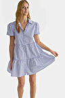 Çizgili Poplin Mini Gömlek Elbise Yazlık Casual Giyim Premium Kalite Profesyonel Görünüm