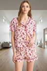 Kadın Kısa Kollu Çiçekli Viskon Pijama Takımı Konforlu Kesim Dayanıklı Malzeme Mükemmel Uyum