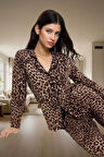 Kadın Leopar Desenli Pijama Takımı Viskoz Kumaştan Rahat Ev Giyim Seti Modern Stil Seçkin Malzeme