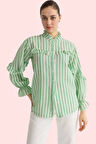 Kadın Çizgili Gofre Dokuma Gömlek Dik Yaka Uzun Kollu Pamuk Günlük Stil Yaz Aylarının Vazgeçilmezi