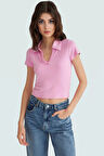 Kısa Kollu Fitted Polo Yaka Viskoz Örme Bluz Uzun Ömürlü Rahat Kullanım Dayanıklı Malzeme