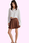 Kadın Mini Pileli Dokuma Etek Casual Günlük Kemerli Özel Günler Yaz Aylarının Vazgeçilmezi