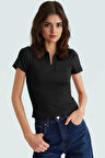 Kadın Fitted Polo Yaka Kısa Kollu Pamuklu Bluz Trend Tasarım Özenle Seçilmiş
