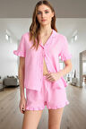 Kadın Acı Pamuklu Fırfırlı Müslin Pijama Takımı Rahat Ve Şık Trend Tasarım Premium Kalite