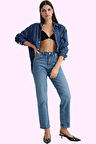 Kadın Yüksek Bel Straight Jean Uzun Boy Denim Günlük Stil Hafta Sonu Yaz Aylarının Vazgeçilmezi