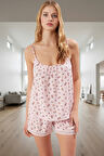 Kadın Çiçekli Viskon İnce Askılı Pijama Takımı Yazlık Rahat Homewear Premium Kalite
