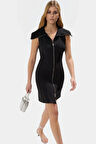 Mini Fermuarlı Elbise Dokuma Polyester Yazlık Casual Konforlu Kesim Şık Görünüm Modern Stil