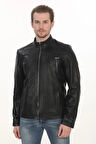 Erkek Motorcu Ruhuna Hitap Eden Derimont Slim Fit Hakiki Kuzu Derisi Siyah Erkek Deri Ceket