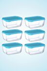 6lı Snowbox Saklama Kabı Takımı 420cc Mavi Kapaklı