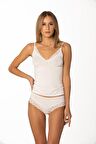 Kadın Ekru Dantelli Penye Atlet Külot Set  - 396