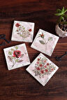 Gül Çiçek Taş Bardak Altlığı Masaüstü Koruyucu Altlık 4 Parça Set 10x10cm Stone Coasters