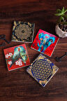 Fil, Kuş, Sri Yantra, Yaşam Çiçeği Taş Bardak Altlığı Masaüstü Koruyucu Altlık 4 Parça Set 10x10cm Stone Coasters