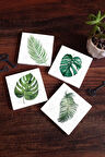Yaprak Taş Bardak Altlığı Masaüstü Koruyucu Altlık 4 Parça Set 10x10cm Stone Coasters