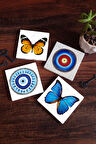 Nazar, Kelebek Taş Bardak Altlığı Masaüstü Koruyucu Altlık 4 Parça Set 10x10cm Stone Coasters